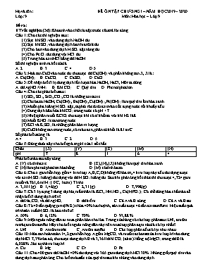 Đề ôn tập chương I môn Hóa học Lớp 9 - Năm học 2019-2020 (Có đáp án)
